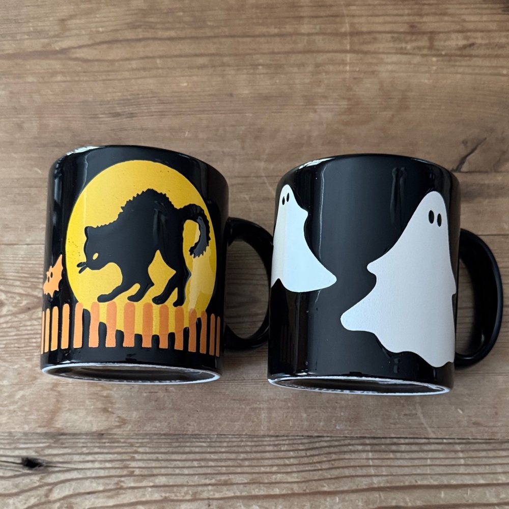 Waechtersbach Halloween Black Mugs with Cat & Ghost Designs